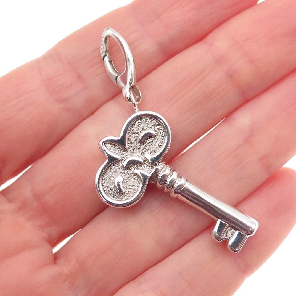 925 Sterling Silver Floral Key Carabiner Lock Clasp Charm Pendant